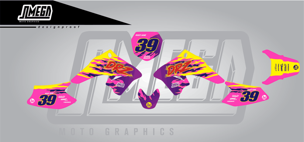 suzuki drz 70 pink retro sticker kit flat lay