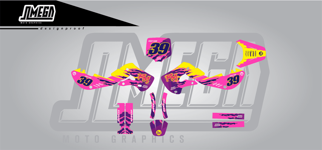 suzuki rm 65 pink retro sticker kit flat lay