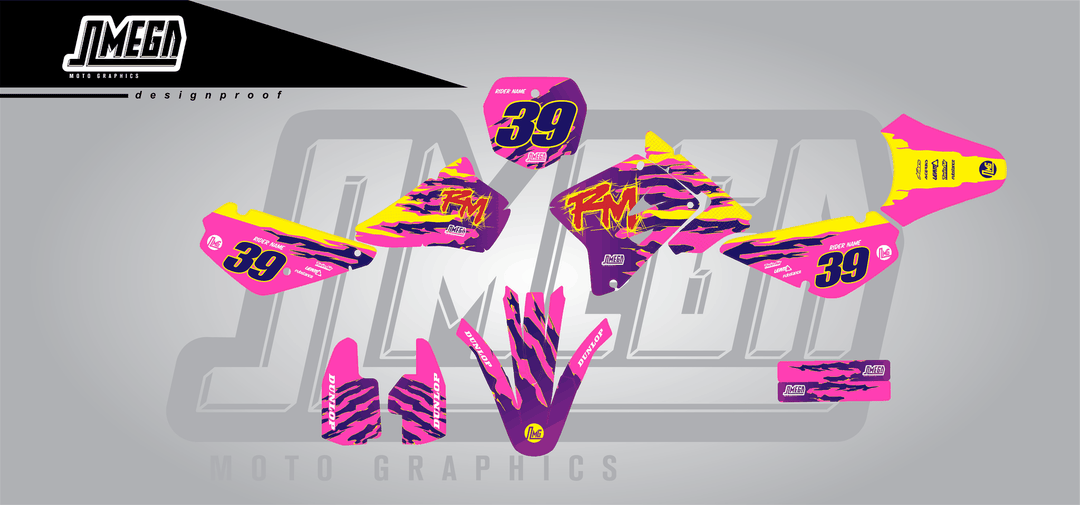 suzuki rm 85 pink retro sticker kit flat lay