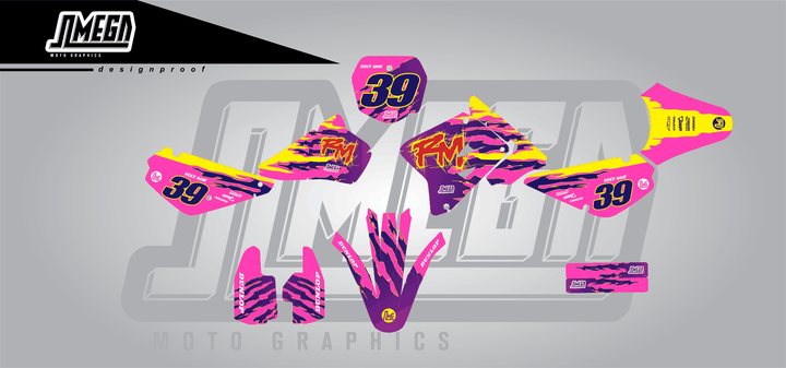 suzuki rm 85 pink retro sticker kit flat lay