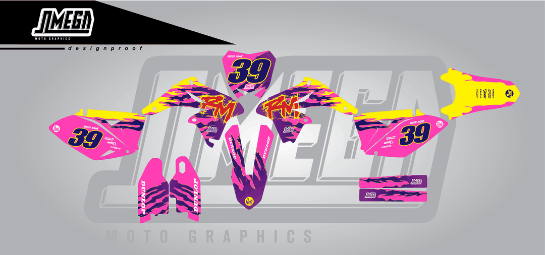 suzuki rmz 250 pink retro sticker kit flat lay