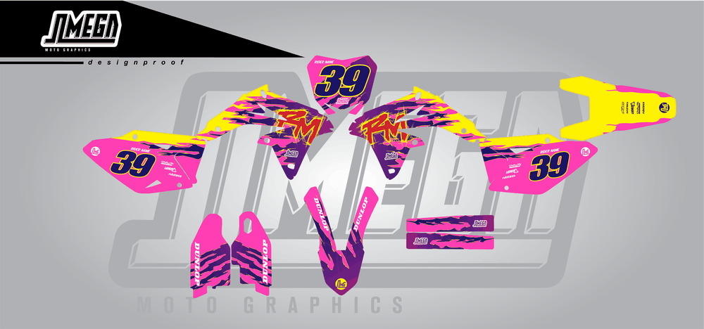 suzuki rmz 450 pink retro sticker kit flat lay