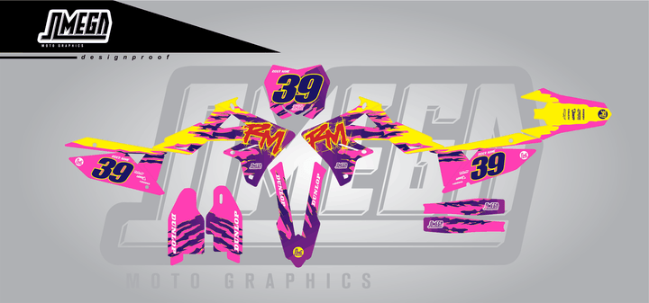 suzuki rmz 450 pink retro sticker kit flat lay