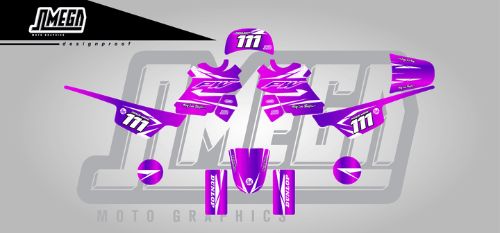 yamaha pw 50 purple metal sticker kit flat lay