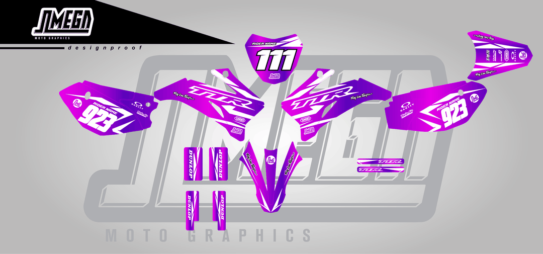 yamaha ttr 110 purple metal sticker kit flat lay