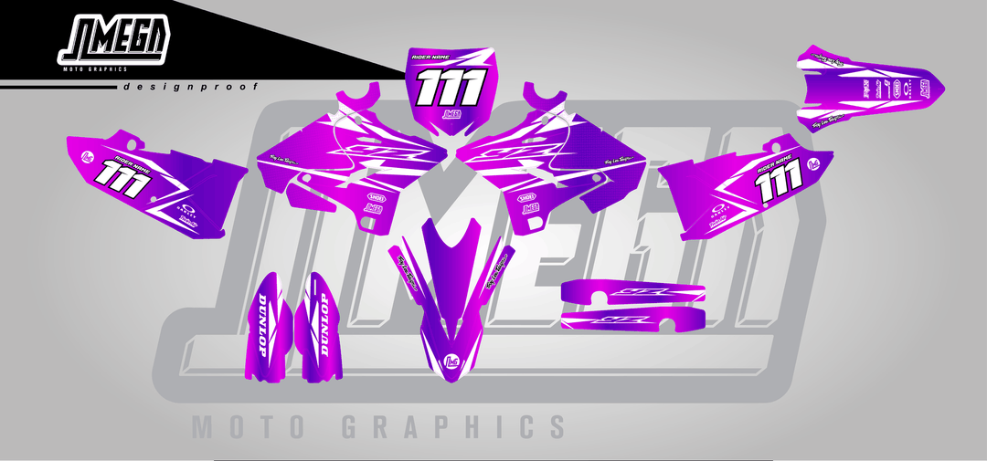 yamaha yz 250 purple metal sticker kit flat lay