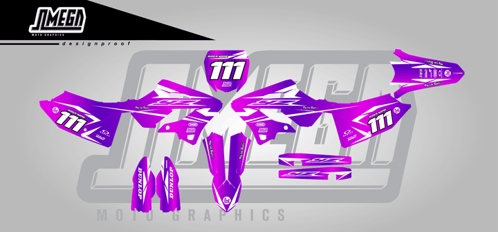 yamaha yz 250 purple metal sticker kit flat lay