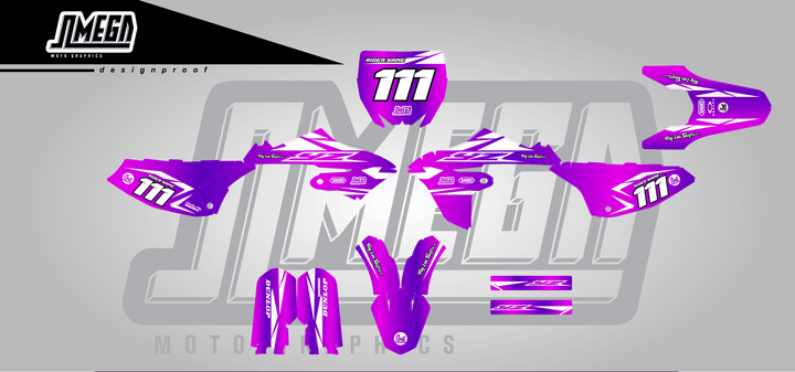 yamaha yz 65 purple metal sticker kit flat lay