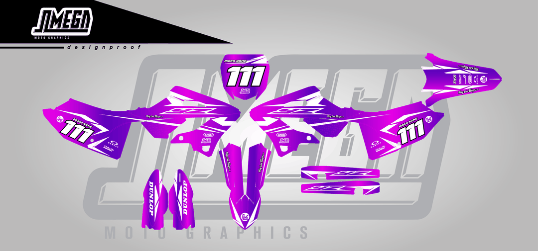 yamaha yz125x purple metal sticker kit flat lay