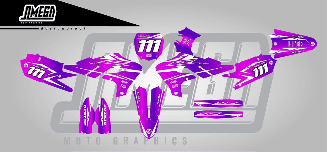 yamaha yz450f purple metal sticker kit flat lay
