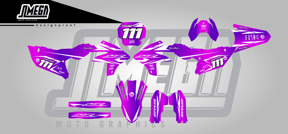 yamaha yz450f purple metal sticker kit flat lay