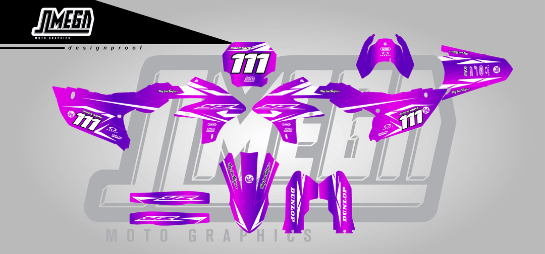 yamaha yz450f purple metal sticker kit flat lay