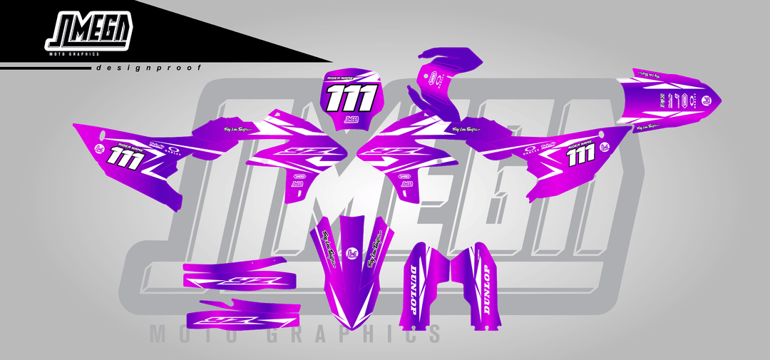 yamaha yz450f purple metal sticker kit flat lay