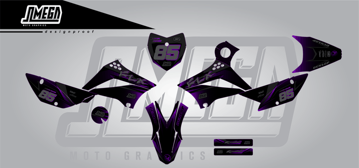 kawasaki klx 110 purple touch sticker kit flat lay