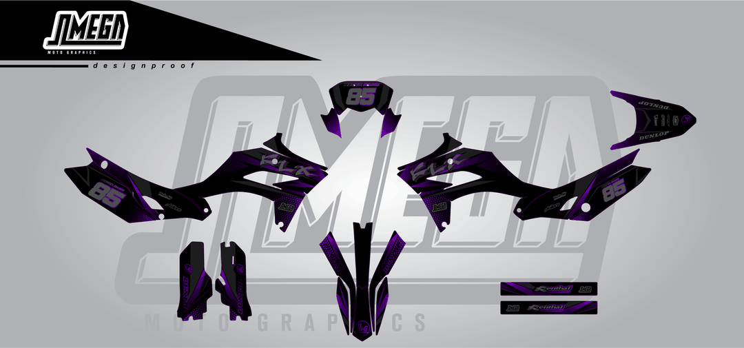 kawasaki klx 230 purple touch sticker kit flat lay