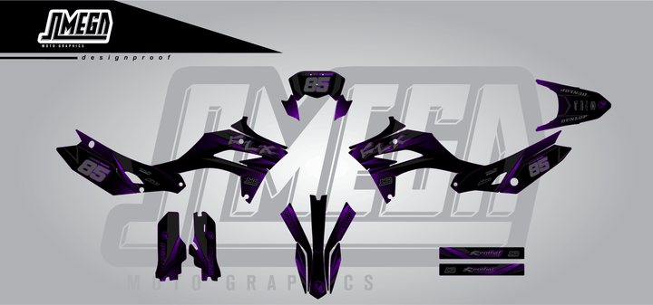 kawasaki klx 230 purple touch sticker kit flat lay