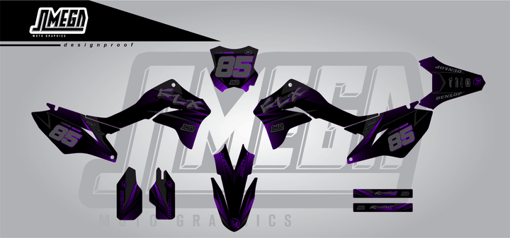 kawasaki klx 300r purple touch sticker kit flat lay