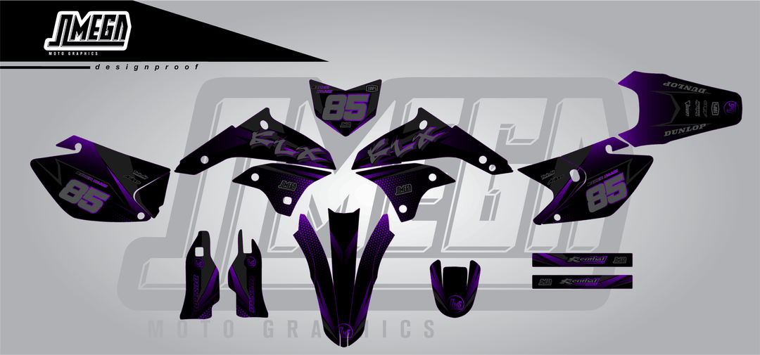 kawasaki klx 450 purple touch sticker kit flat lay