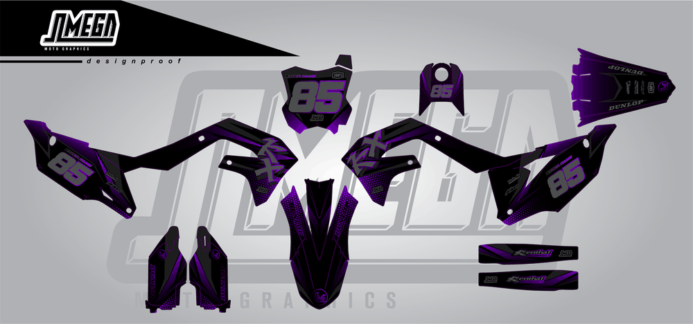 kawasaki kxf 250 purple touch sticker kit flat lay