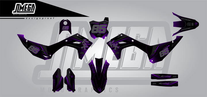 kawasaki kxf 250 purple touch sticker kit flat lay