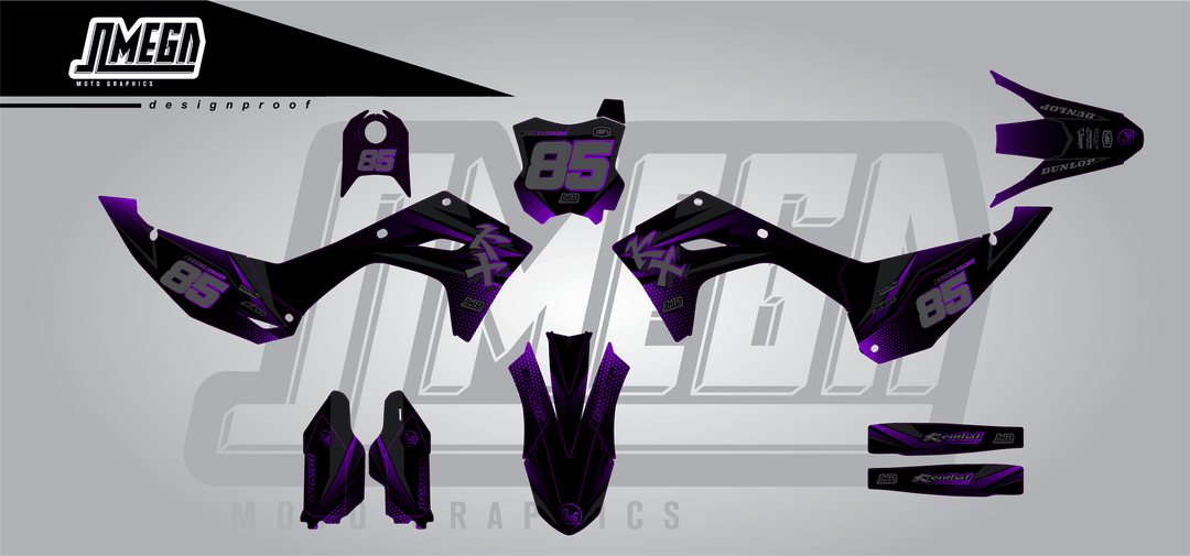 kawasaki kxf 450 purple touch sticker kit flat lay