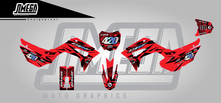 honda crf 110f red chungus sticker kit flat lay