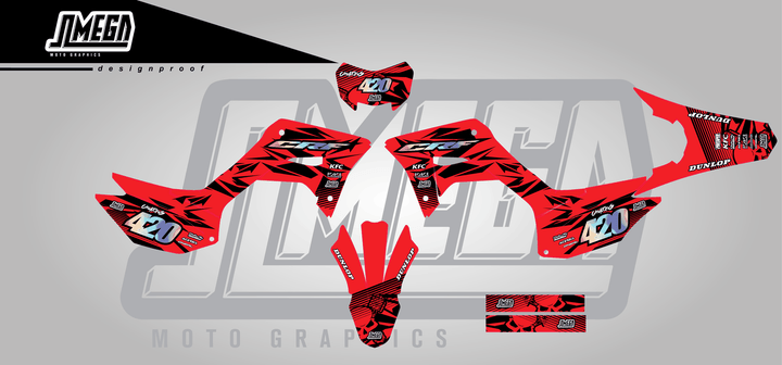 honda crf 250f red chungus sticker kit flat lay