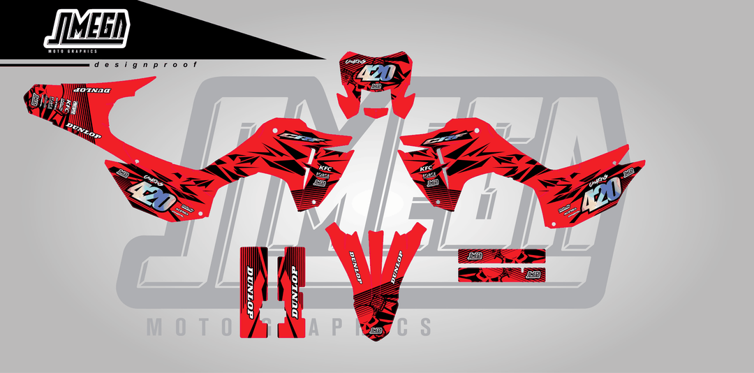 honda crf 300f red chungus sticker kit flat lay