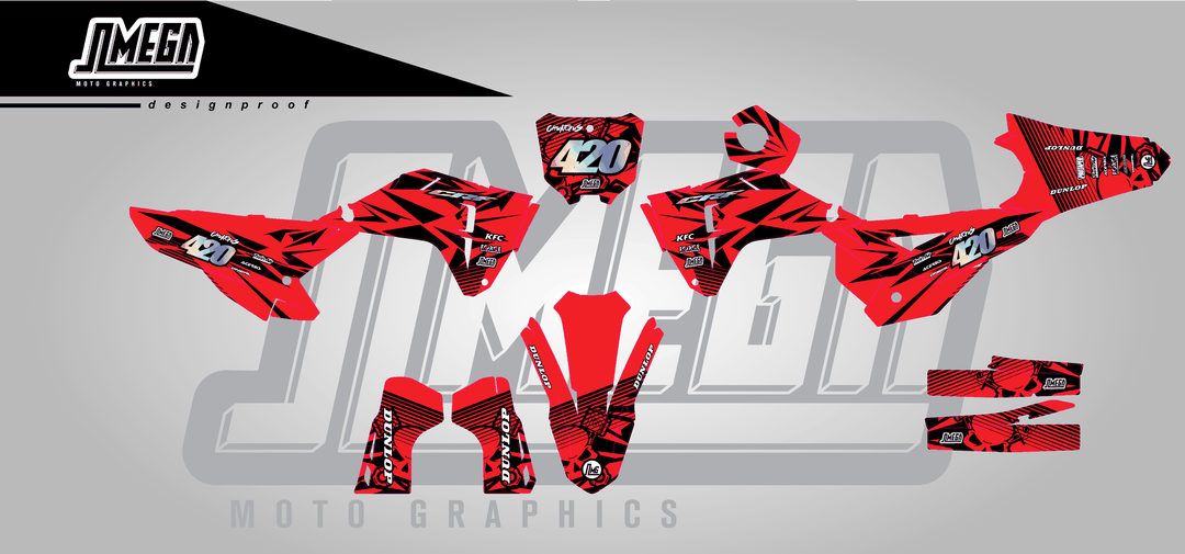 honda crf 450r red chungus sticker kit flat lay
