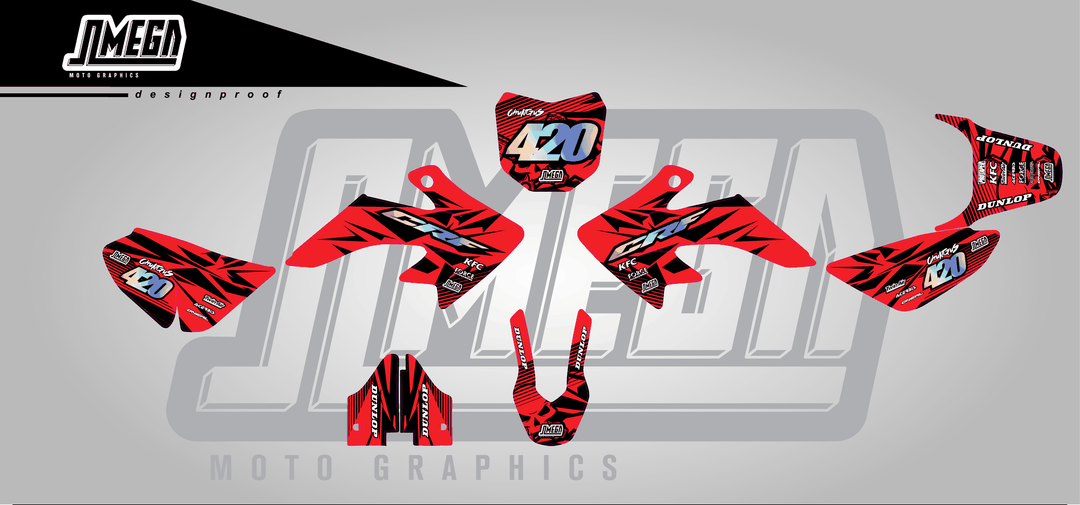 honda crf 50 red chungus sticker kit flat lay