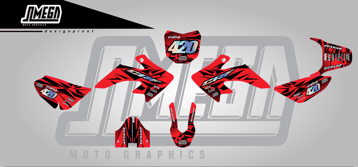 honda crf 50 red chungus sticker kit flat lay