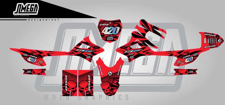honda crf e2 red chungus sticker kit flat lay