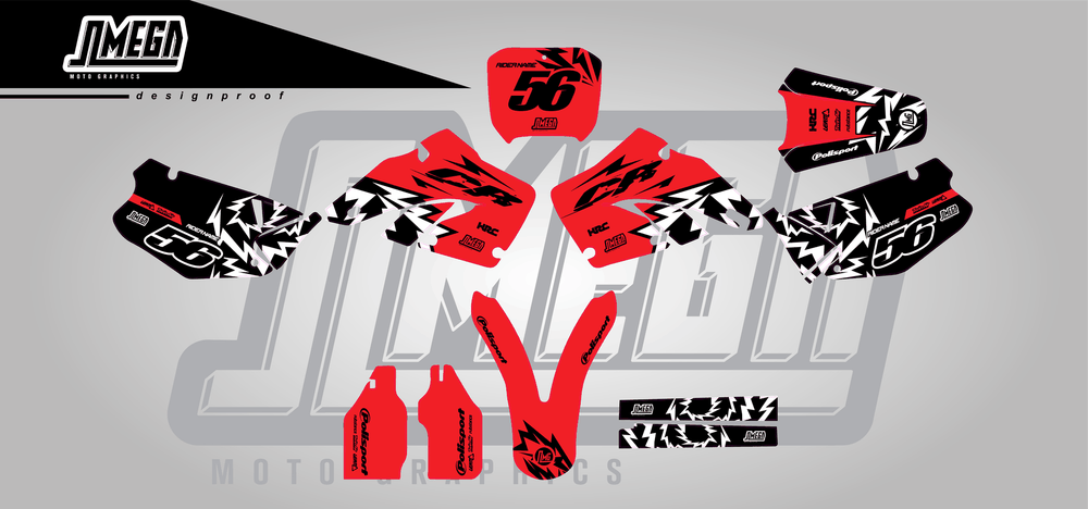 honda cr 125 red thunder sticker kit flat lay
