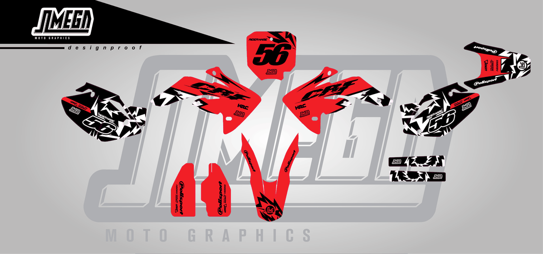 honda crf 150r red thunder sticker kit flat lay
