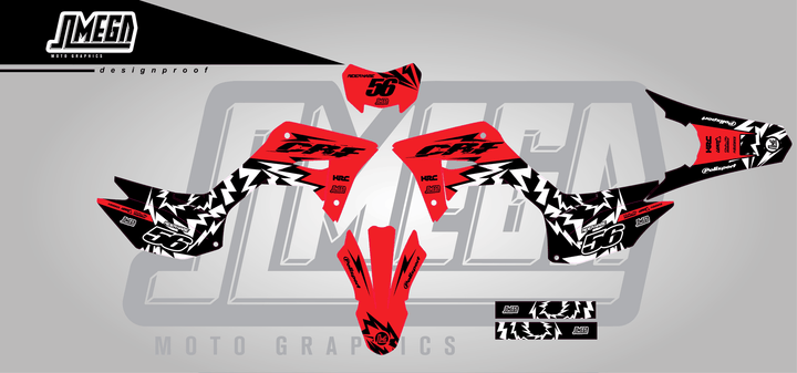 honda crf 250f red thunder sticker kit flat lay