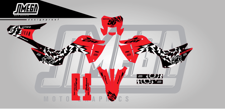 honda crf 300f red thunder sticker kit flat lay