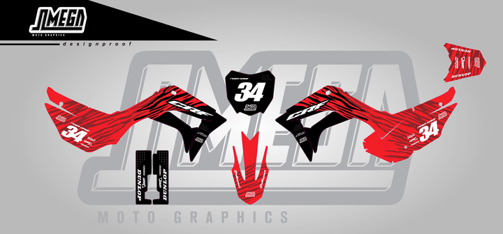honda crf 110f red tiger sticker kit flat lay