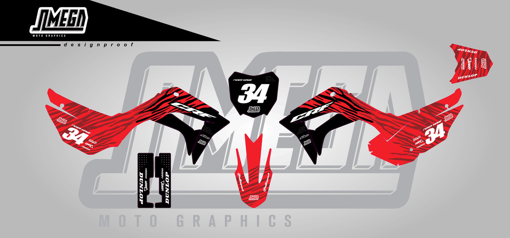 honda crf 110f red tiger sticker kit flat lay