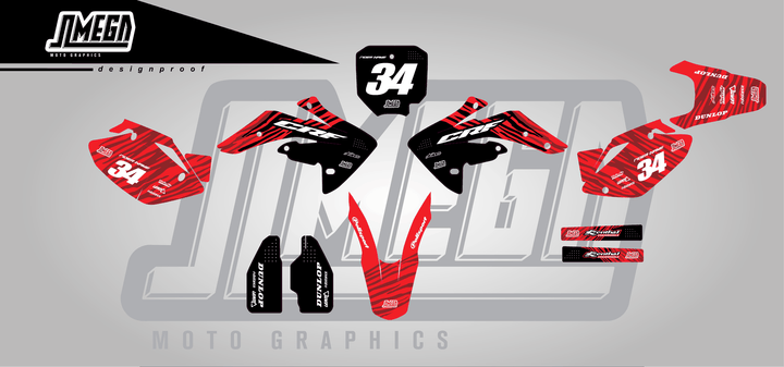 honda crf 150r red tiger sticker kit flat lay