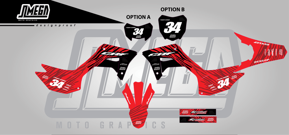 honda crf 250f red tiger sticker kit flat lay