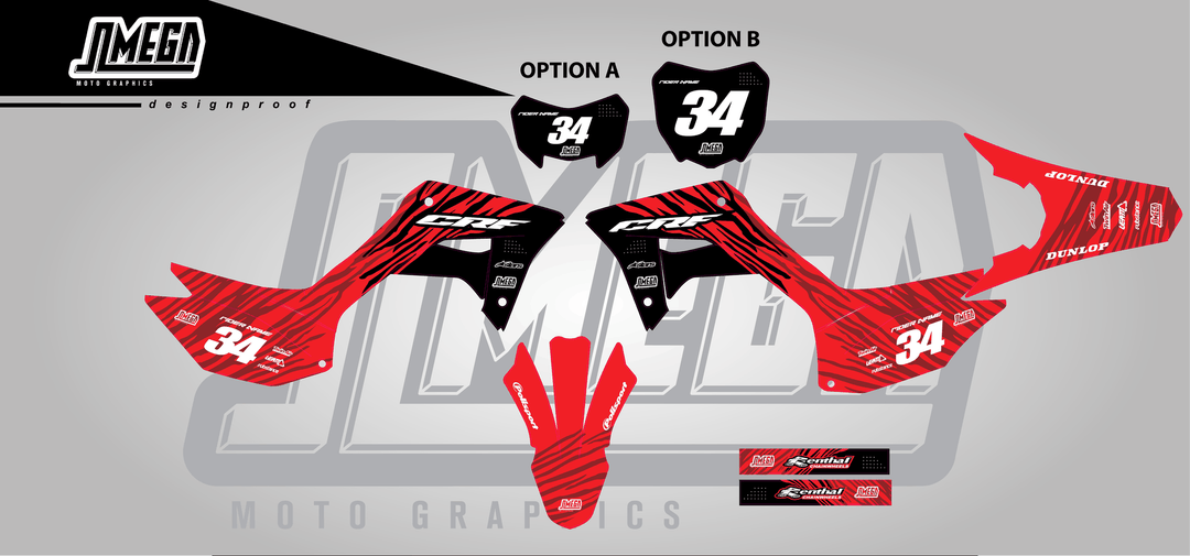 honda crf 250f red tiger sticker kit flat lay