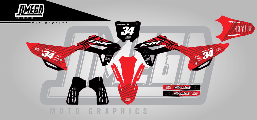 honda crf 250r red tiger sticker kit flat lay