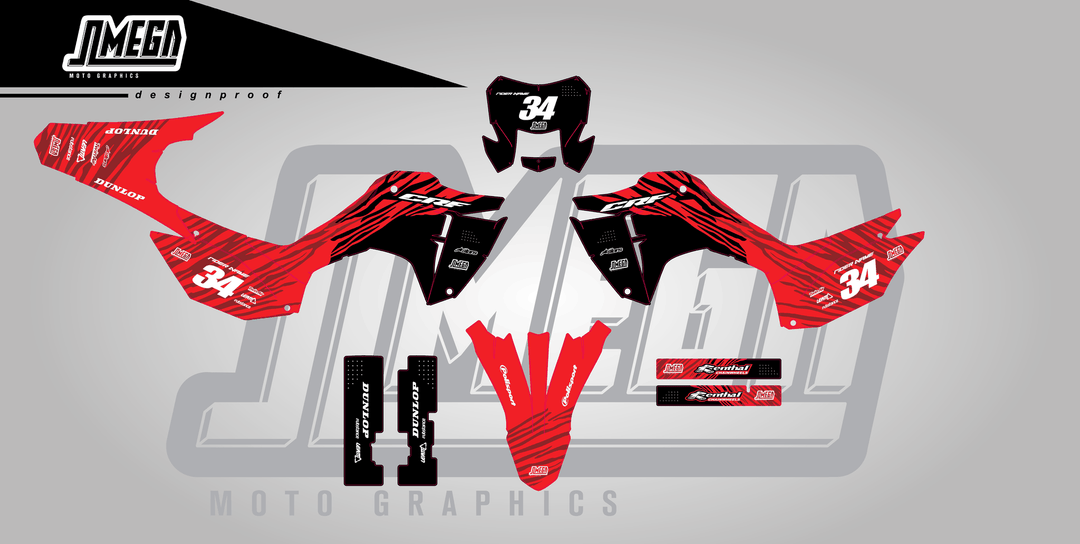honda crf 300f red tiger sticker kit flat lay