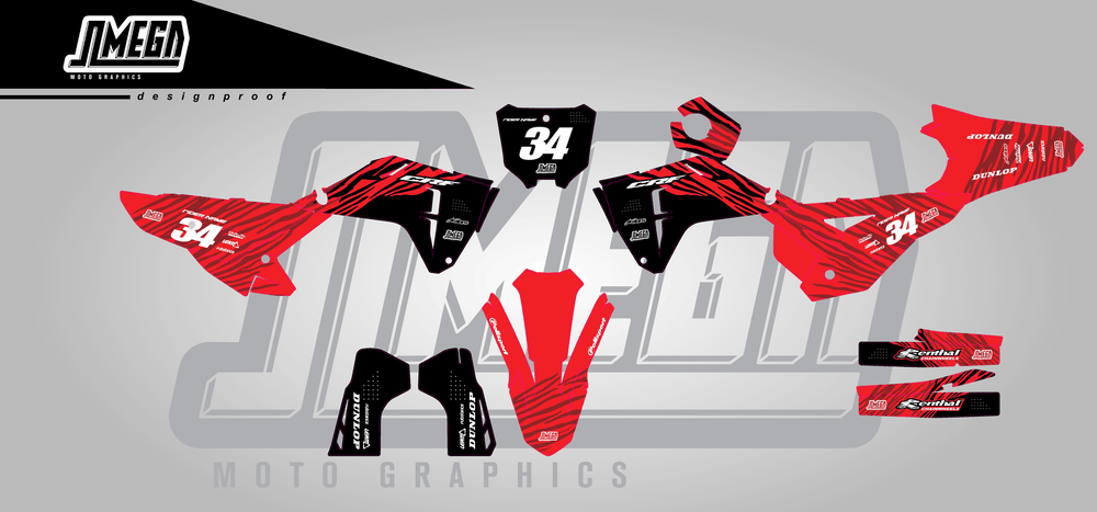honda crf 450r red tiger sticker kit flat lay