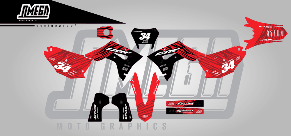 honda crf 450x red tiger sticker kit flat lay