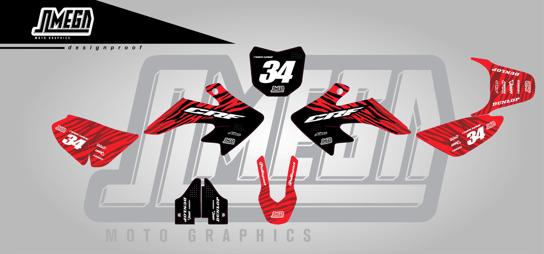 honda crf 50 red tiger sticker kit flat lay