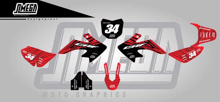 honda crf 50 red tiger sticker kit flat lay
