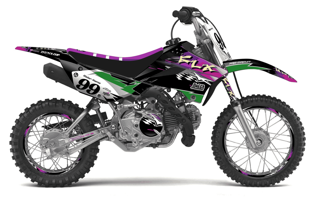kawasaki klx 110 retro 90's factory graphics kit