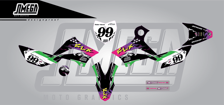 kawasaki klx 110 retro 90's factory sticker kit flat lay