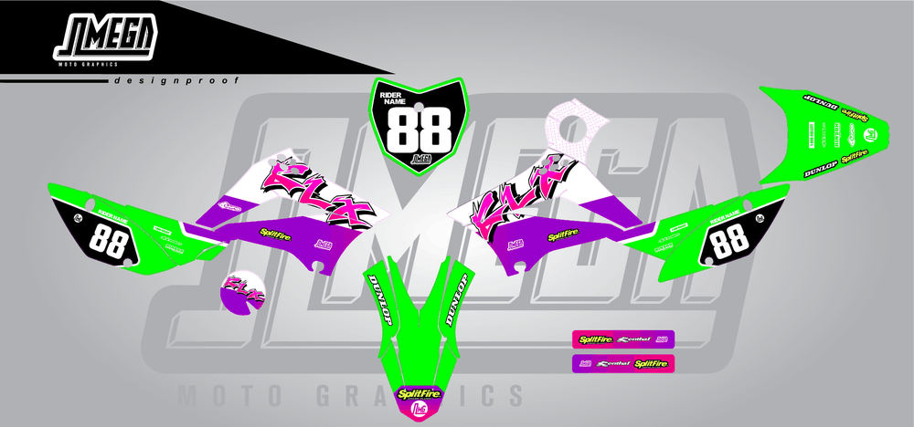 kawasaki klx 110 retro plus sticker kit flat lay